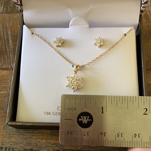 Cubic Zirconia 18K Gold Over Sterling Silver Flower Set - Picture 7 of 9